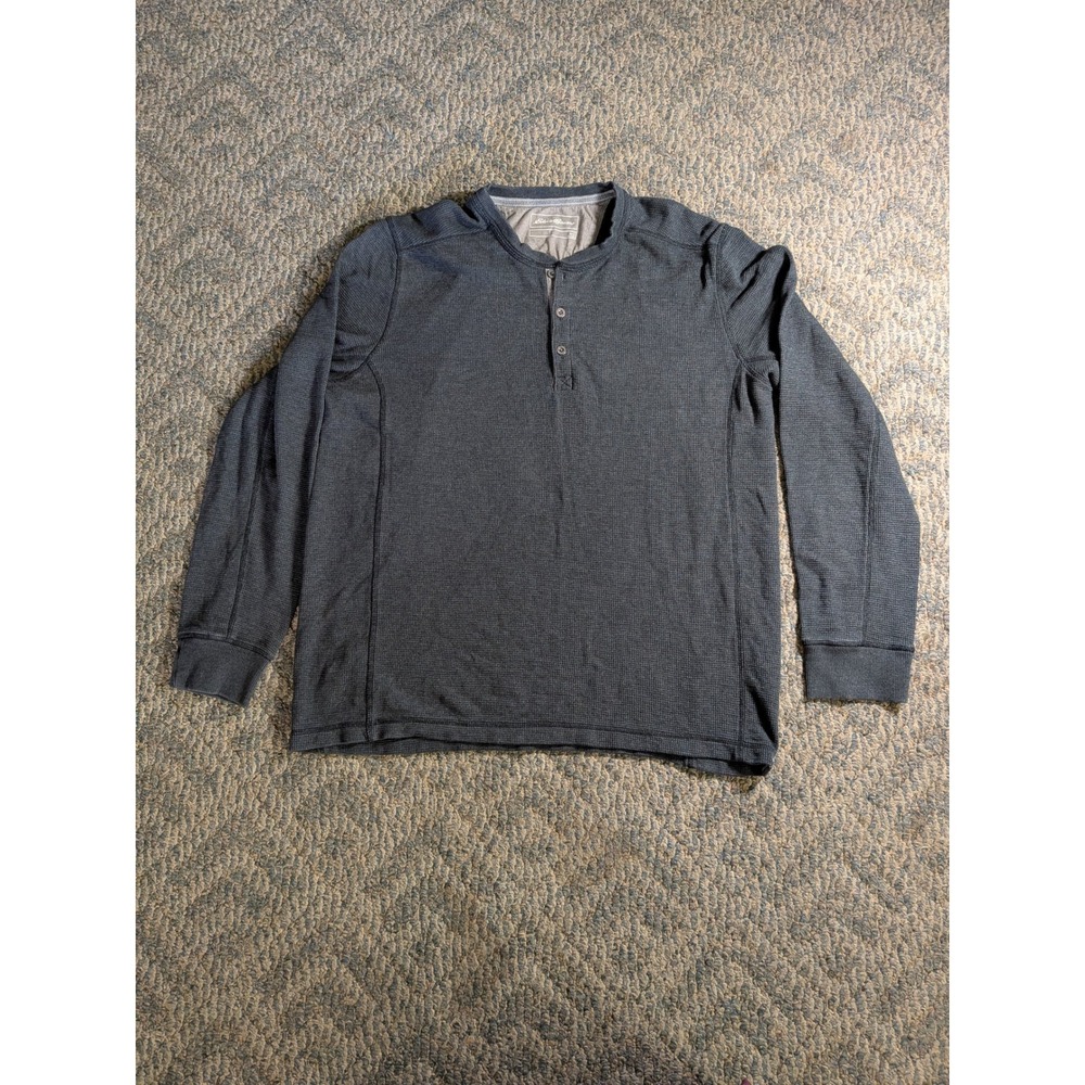 Eddie Bauer Mens Large Gray Waffle Knit Thermal Henley Long Sleeve Shirt L